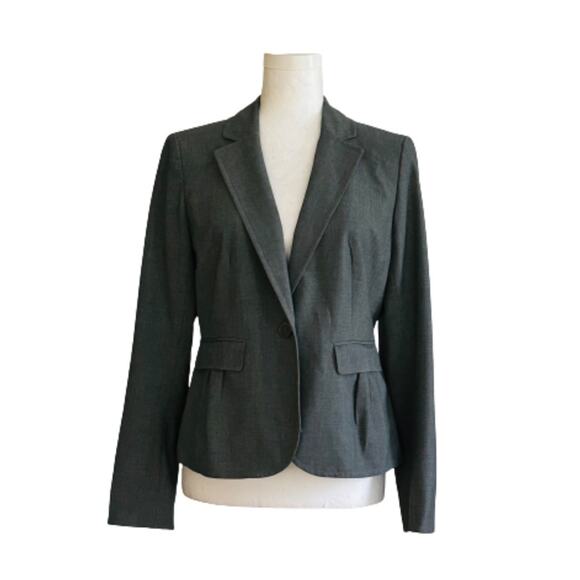Ann Taylor Loft Petite Blazer Gray Button Front Pockets Career Blazer Size 8P - Picture 1 of 12